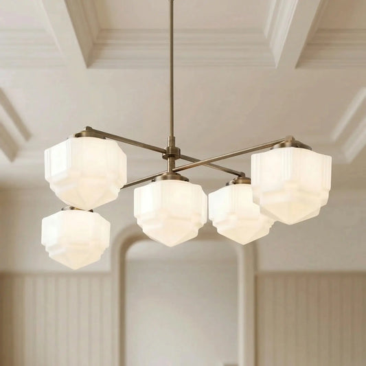 Okeith Vintage Angular Boxed Glass Metal Chandelier