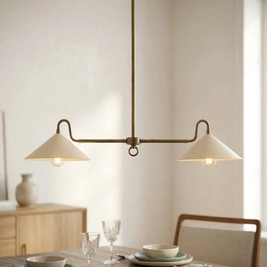 Mila Farmhouse Dual-Arm Brass Chandelier