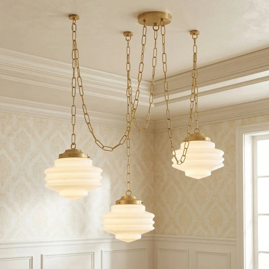 Patrycja Modern Stepped Tiered Opal Glass Brass Chandelier