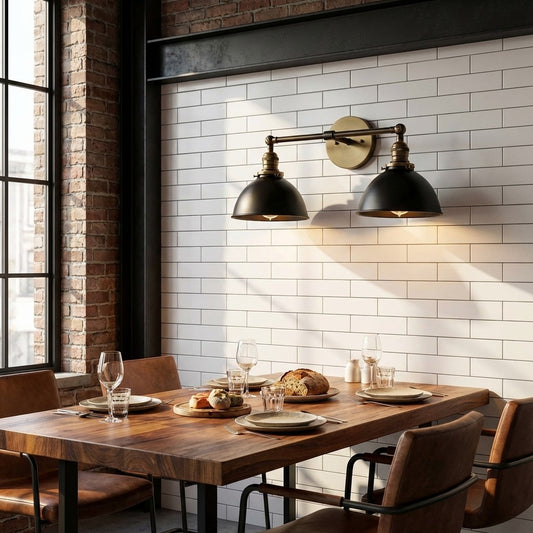 Industrial Black and Gold 2-Light Bowl Shape Wall Light