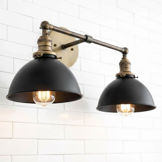 Industrial Black and Gold 2-Light Bowl Shape Wall Light