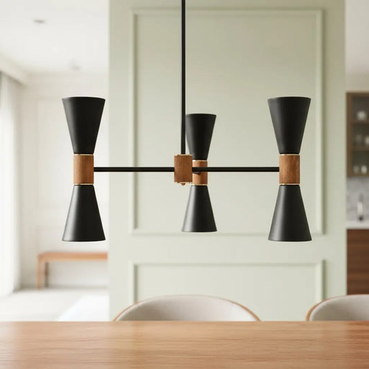 Uziel Modern Dual Cone Wood Accent Metal Chandelier
