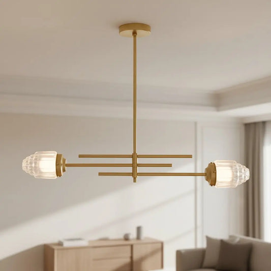Zeshawn Modern Linear Ribbed Glass Dual Head Chandelier