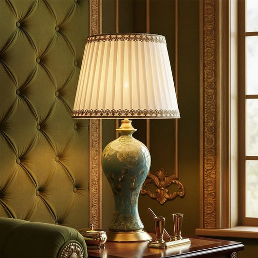 Elegant Floral Ceramic and Fabric Table Light