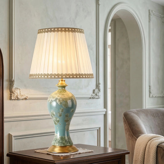 Elegant Floral Ceramic and Fabric Table Light