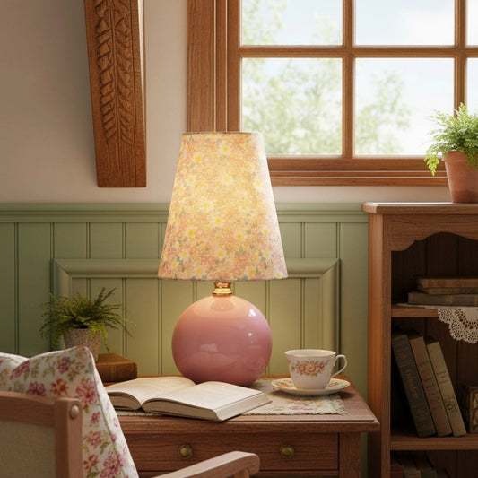 Retro Floral Ceramic and Fabric Table Light