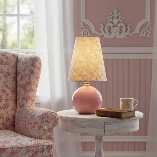 Retro Floral Ceramic and Fabric Table Light