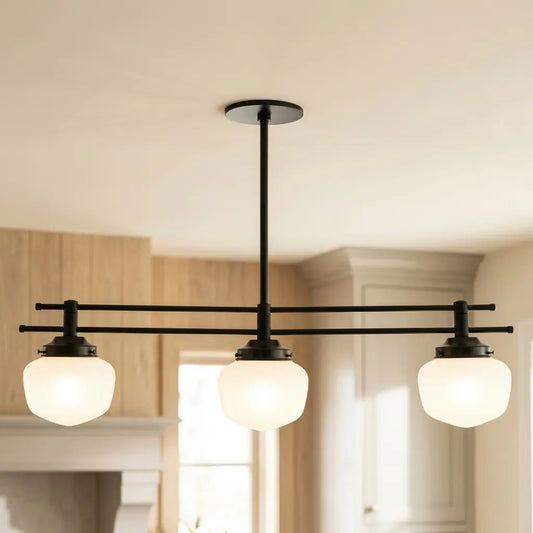Grosvenor Industrial Minimalist Linear Triple Opal Metal Chandelier