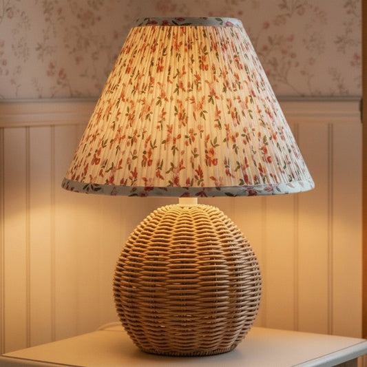 Farmhouse Textured Rattan and Fabric Table Light