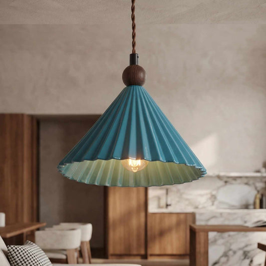 Eirene Minimalist Pleated Ceramic Cone Pendant Light