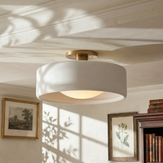 Modern Porcelain Drum Shade Semi Flush Mount Ceiling Light