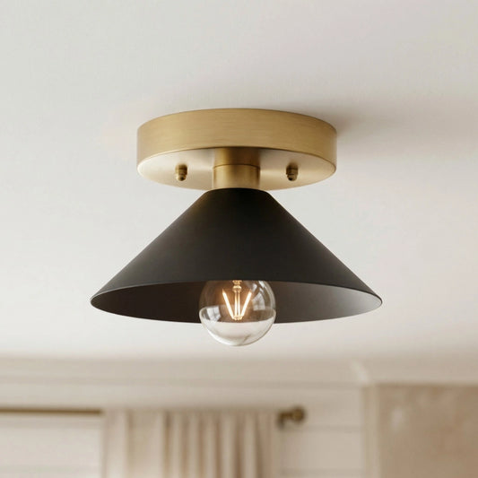 Luna Modern Cone Contrast Brass Ceiling Light