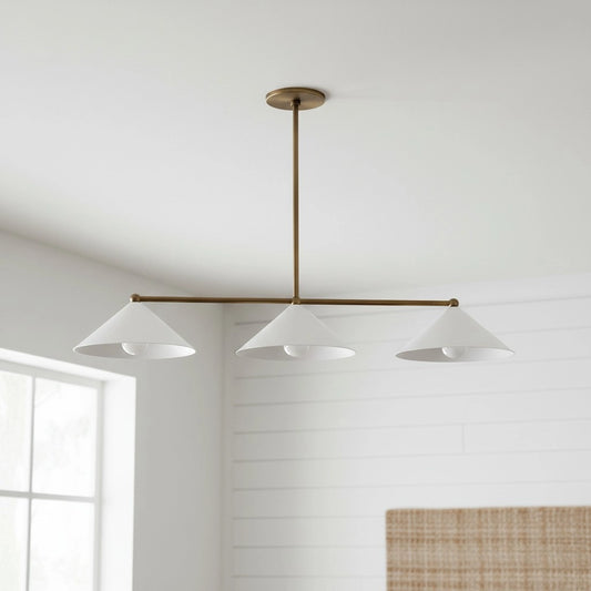 Mila Modern Linear Tri-Cone Brass Chandelier