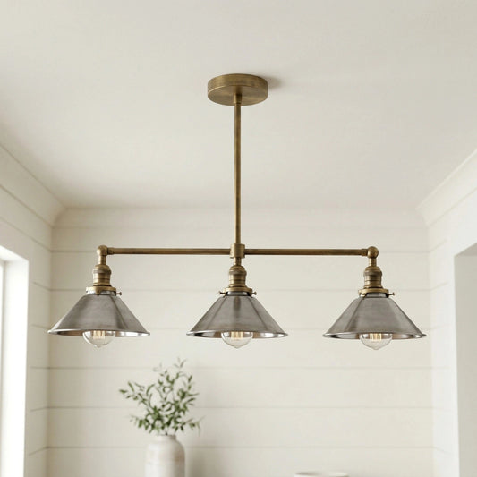 Mila Industrial Tri-Flare Linear Mixed-Metal Chandelier