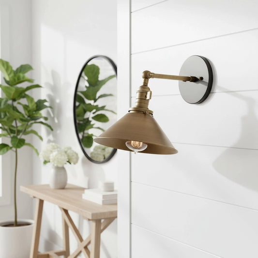 Mila Industrial Cone Aged Brass Wall Light