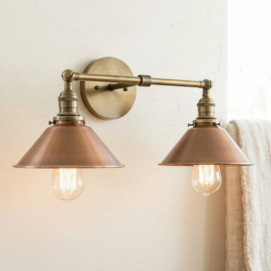 Mila Industrial Dual-Cone Aged Brass Wall Light