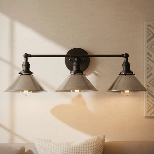 Mila Vintage Tri Head Brushed Steel Wall Light