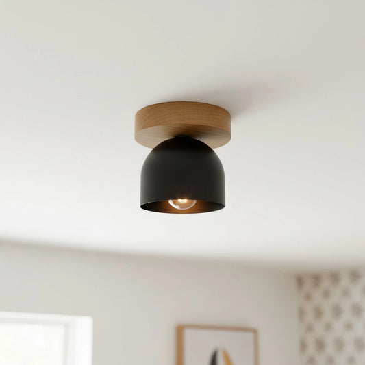 Metio Scandinavian Dome Oak Metal Ceiling Light