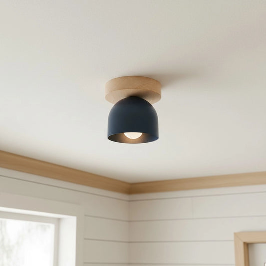 Metio Scandinavian Dome Shaped Wood Metal Ceiling Light