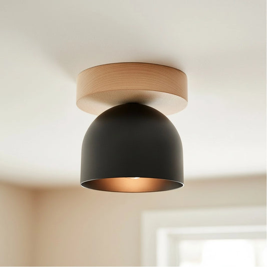 Metio Minimalist Bowl Shaped Metal Wood Ceiling Light
