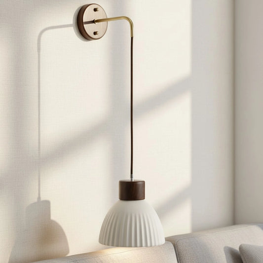 Alexya Nordic Ribbed Ceramic Wood Plate Wall Light