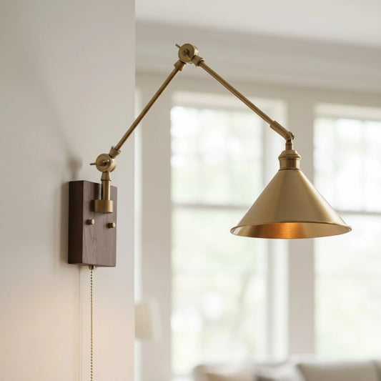 Coulson Industrial Brass Wood Plate Wall Light