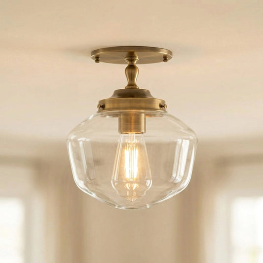 Frayah Vintage Faceted Clear Glass Brass Ceiling Light