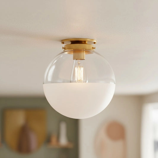 Hollynn Minimalist Dipped Clear Opal Glass Brass Ceiling Light