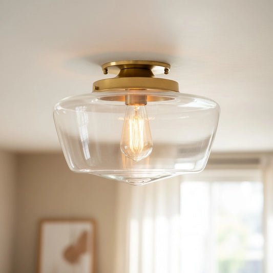 Jacarey Vintage Schoolhouse Clear Glass Brass Ceiling Light