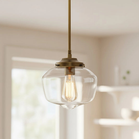 Oliviaann Farmhouse Octagonal Glass Brass Pendant Light