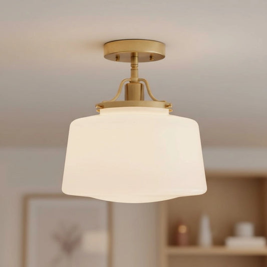 Quinlee Vintage Curved Dome Glass Brass Ceiling Light