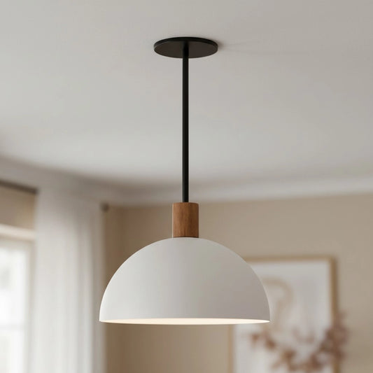 Anastasia Modern Dome Cylinder Wood Metal Pendant Light