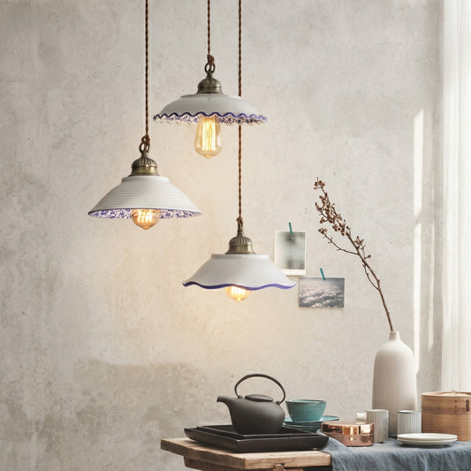 Ceramic Plate Pendant LED Light in Portuguese Tile Style