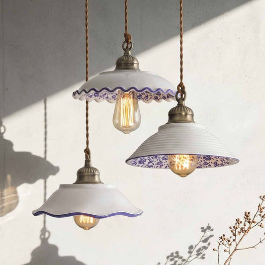 Ceramic Plate Pendant LED Light in Portuguese Tile Style