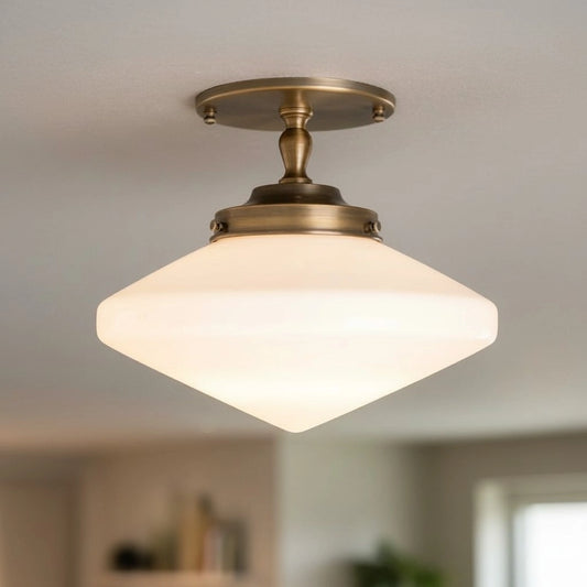 Humphrey Vintage Square Pyramid Opal Glass Ceiling Light