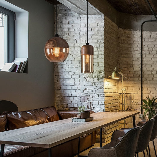 Nordic Woody Pendant Light With Tea Colored Glass Shade