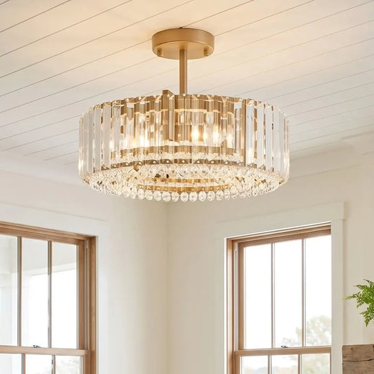 Zvra Modern Luxury 4-Light Drum Crystal Ceiling Light