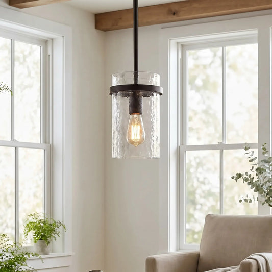 Aura Modern Elegant Hammered Glass Cylinder Pendant Light