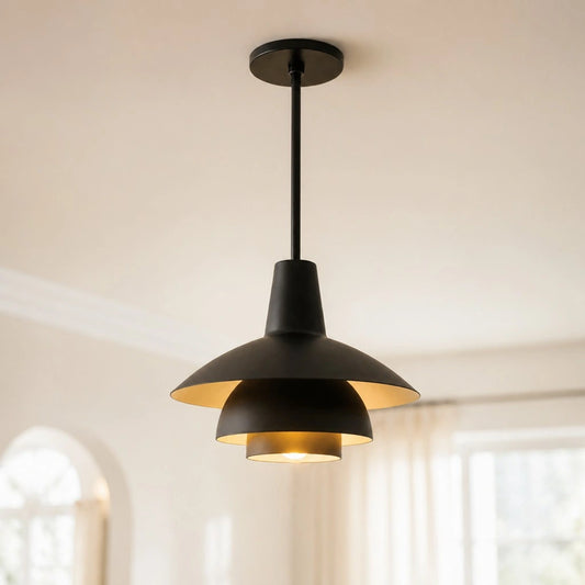 Goffney Modern Layered Flared Black Metal Pendant Light