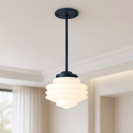 Imane Retro Tiered Ridged Metal Glass Pendant Light
