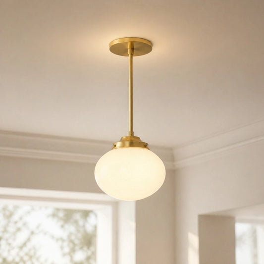 Cypress Modern Elongated Oval Brass Glass Pendant Light