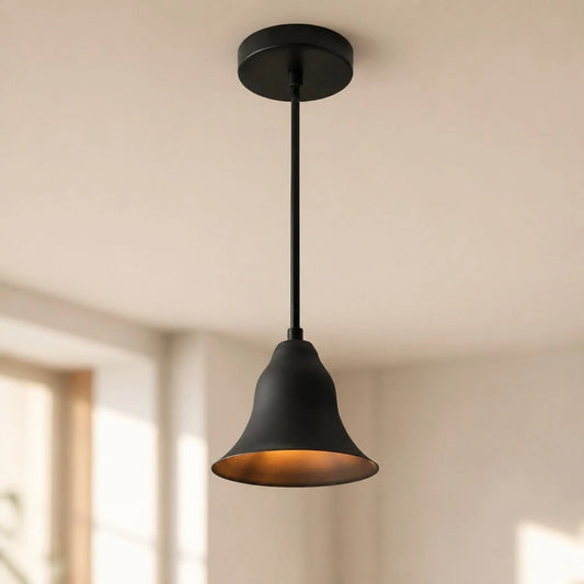Edwards Industrial Bell Shade Matte Black Metal Pendant Light