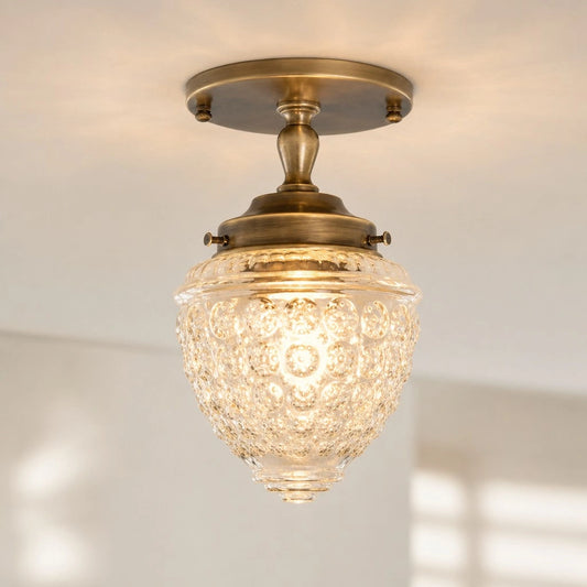 Greene Vintage Embossed Teardrop Brass Glass Ceiling Light