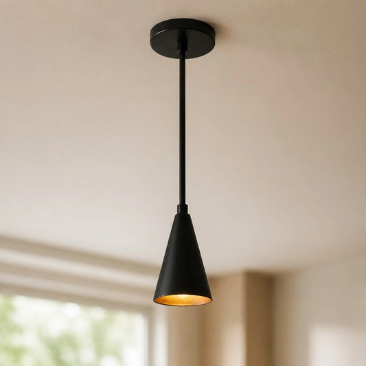 Murphy Minimalist Long Stem Conical Black Metal Pendant Light