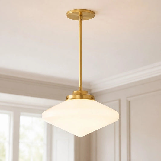 Ariana Minimalist Wide Angular Gold Metal Glass Pendant Light