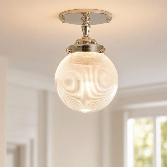Abigail Vintage Ribbed Globe Polished Glass Ceiling Light