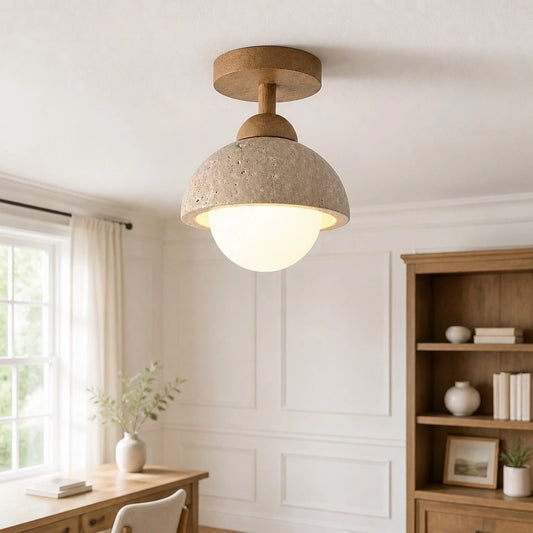 Evartt Wabi-Sabi Travertine Stone Dome Ceiling Light
