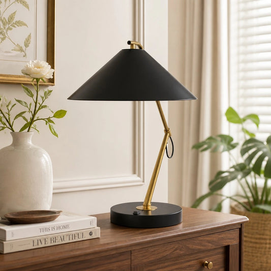 Tomos Modern Metal Black and Gold USB Desk Lamp