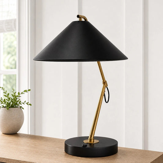 Tomos Modern Metal Black and Gold USB Desk Lamp