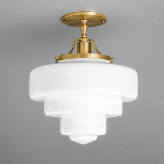 Pace Vintage Tiered Stepped Brass Glass Ceiling Light